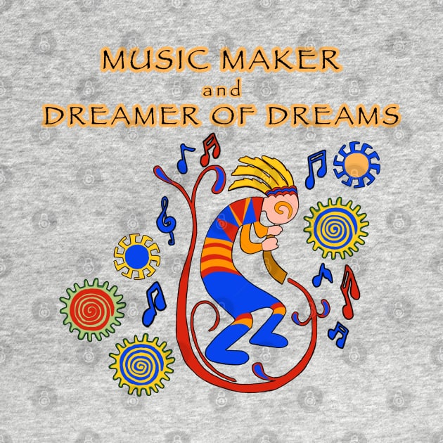 Kokopelli, boy, music maker, dreams, primary colors by cfmacomber